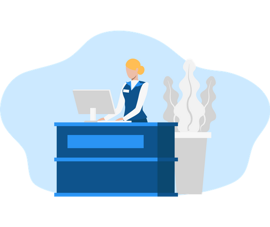 Free Receptionist working on her desk with laptop  일러스트레이션