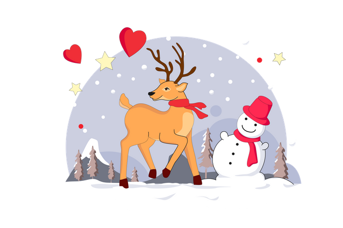 Free Reindeer and snowman Illustration