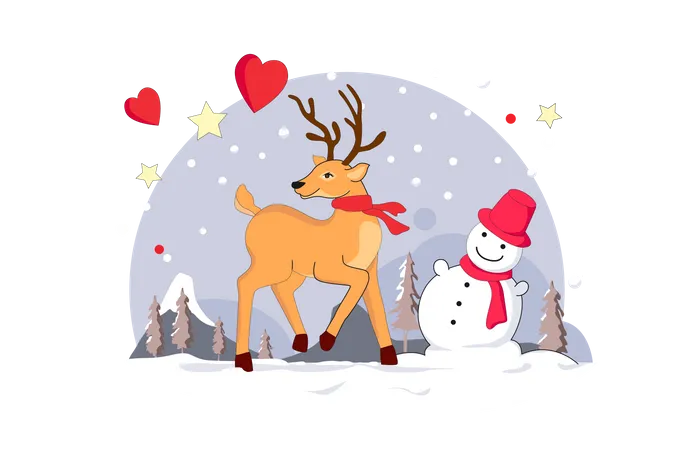 Free Reindeer and snowman  Illustration