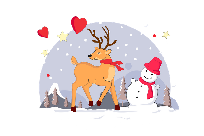 Free Reindeer and snowman  일러스트레이션