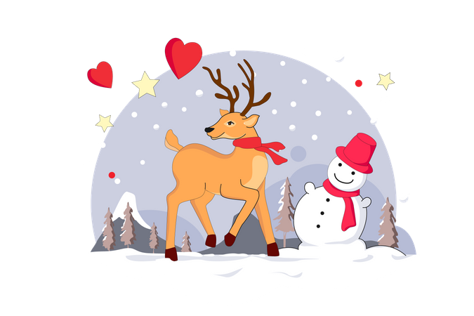 Free Renne et bonhomme de neige  Illustration