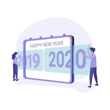 Free People Changing Old Year With New Year 2020 Board Illustration