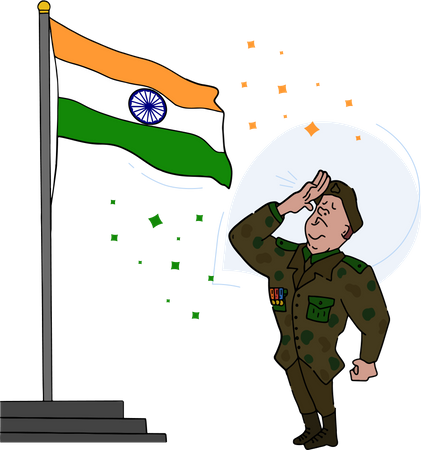 Free Retired army officer salute to Indian national flag Illustration