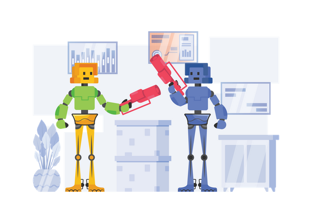 Free Robôs fazendo discussão de negócios  Ilustração