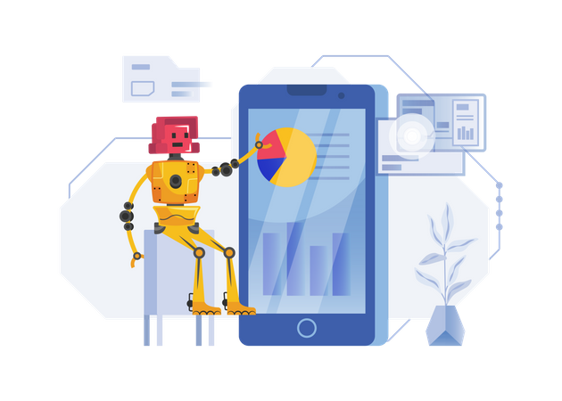 Free Robot doing data analysis  Illustration