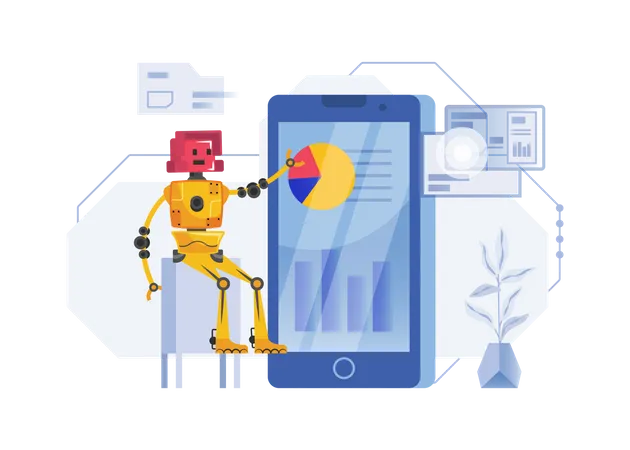 Free Robot doing data analysis  Illustration