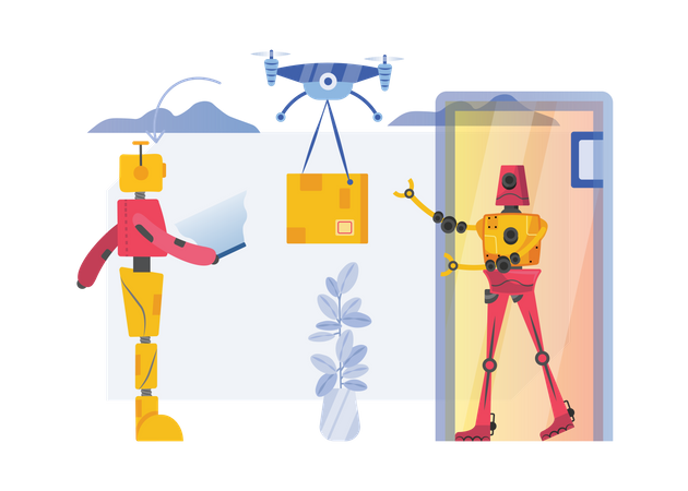 Free Robot doing parcel delivery  Illustration