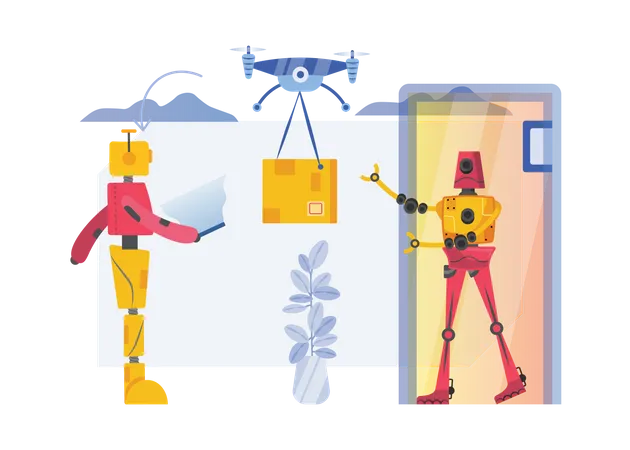 Free Robot doing parcel delivery  Illustration