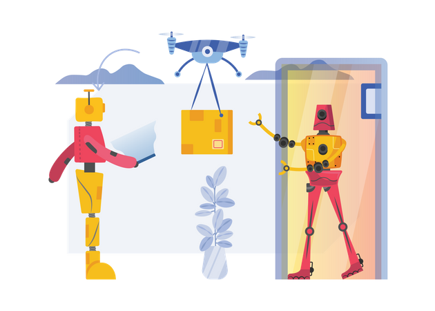 Free Robot doing parcel delivery  Illustration
