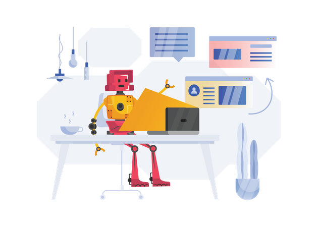 Free Robot travaillant au bureau  Illustration