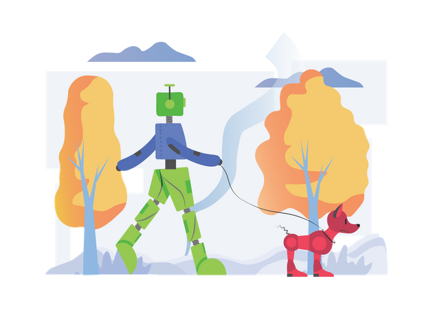 Free Robot walking with dog  Illustration