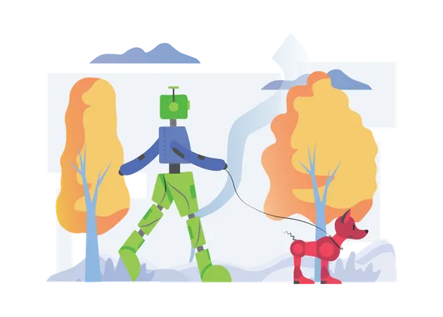 Free Robot walking with dog  Illustration