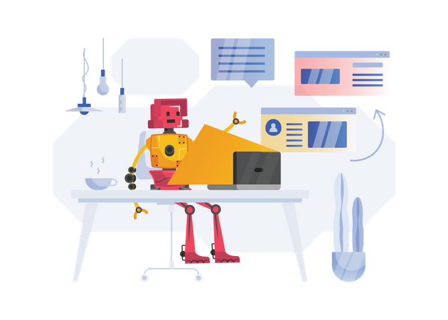 Free Robot working in office  Illustration