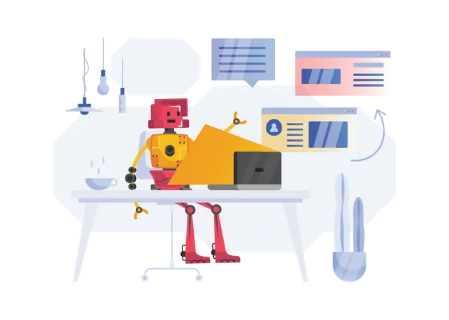 Free Robot working in office  Illustration