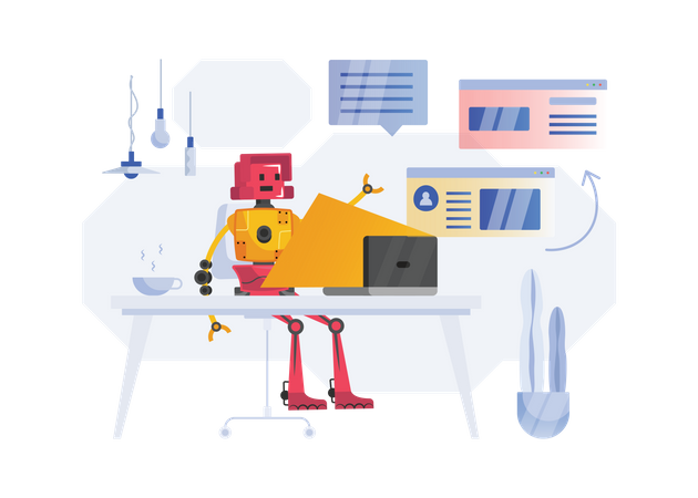 Free Robot working in office  일러스트레이션