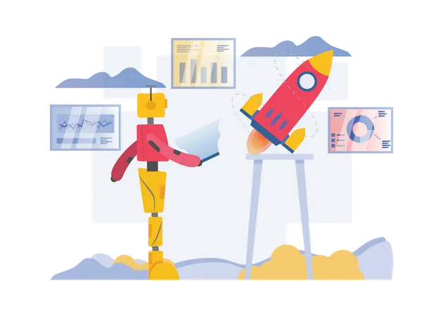 Free Robot working on startup  Illustration