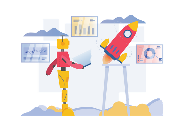 Free Robot working on startup  Illustration