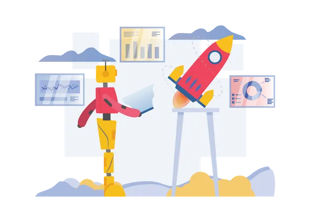 Free Roboter arbeitet am Start  Illustration