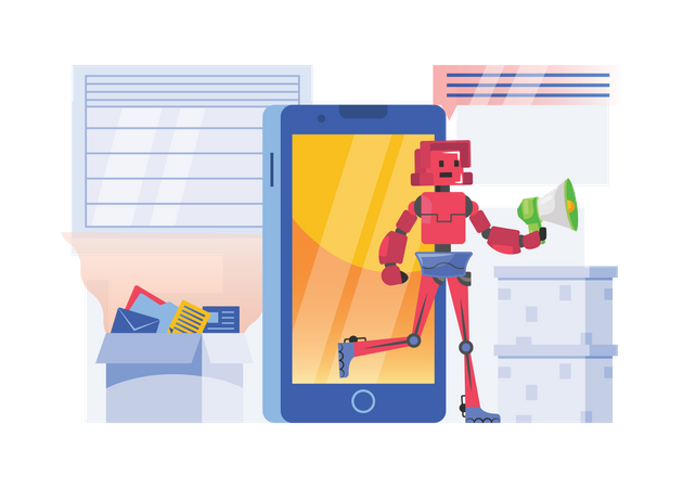 Free Roboter macht Marketing  Illustration