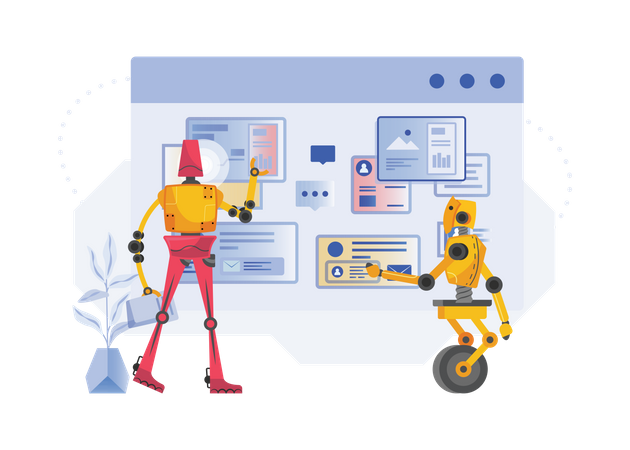 Free Robots doing data research Illustration