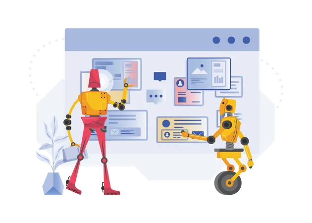 Free Robots doing data research  Illustration