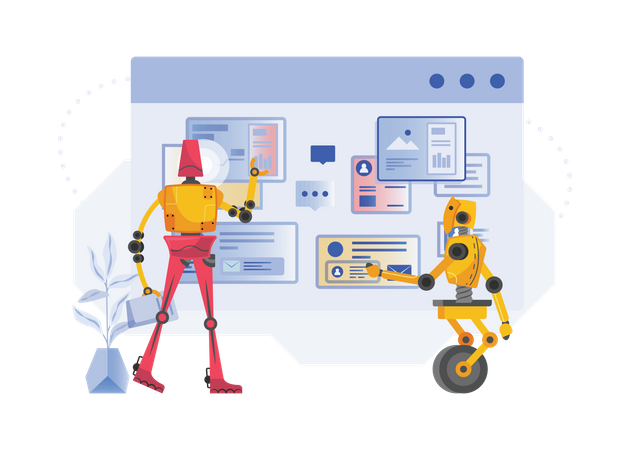 Free Robots doing data research  Illustration