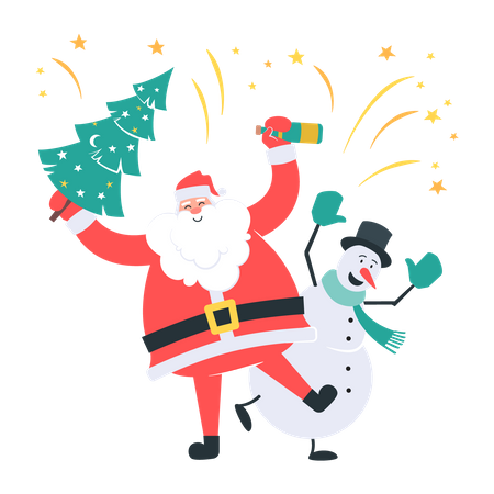 Free Santa and snowman having fun  Illustration