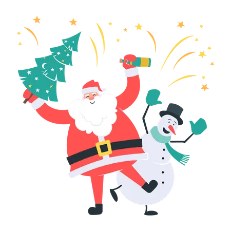 Free Santa and snowman having fun  Illustration