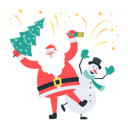 Free Santa and snowman having fun  일러스트레이션