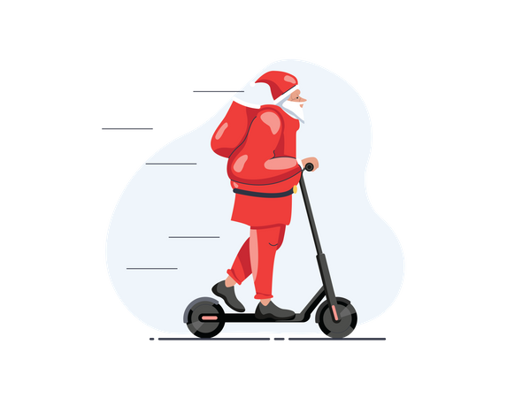 Free Papai noel andando de scooter  Ilustração