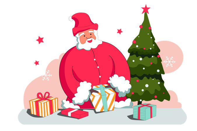 Free Santa Claus and gift  일러스트레이션