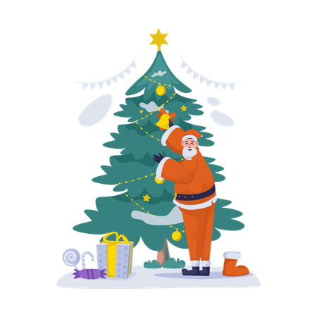 Free Santa claus decorating christmas tree  Illustration