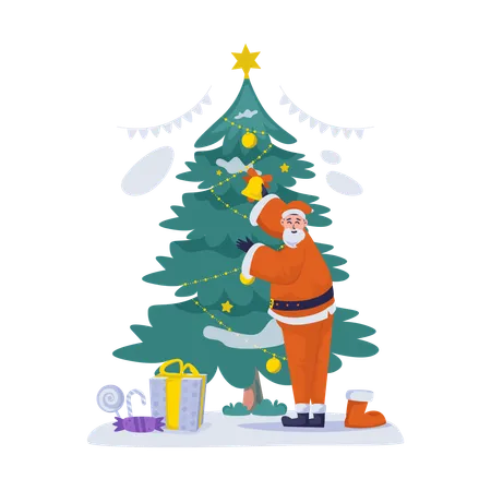 Free Santa Claus Decorating Christmas Tree Illustration Illustration