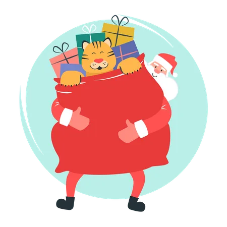 Free Santa Claus holding gift bag  Illustration