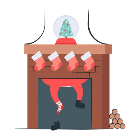 Free Santa Claus putting gifts in stockings  Illustration