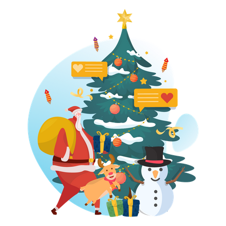 Free Santa con regalo de navidad  Ilustración