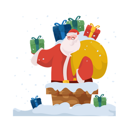 Free Santa entering in chimney of house  Illustration
