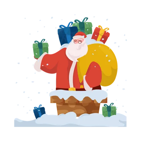 Free Santa Gives Best Gifts For Christmas Illustration For Greeting Post Concept Illustration