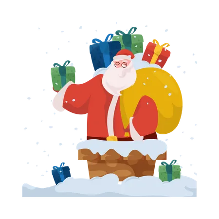 Free Santa entering in chimney of house  Illustration