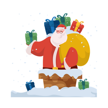 Free Santa entrando en la chimenea de la casa  Ilustración