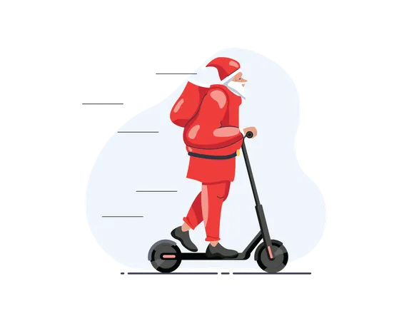 Free Santa riding scooter  Illustration