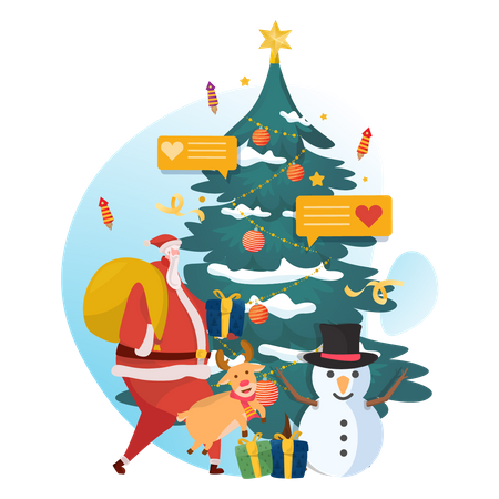 Free Santa with Christmas Gift Illustration