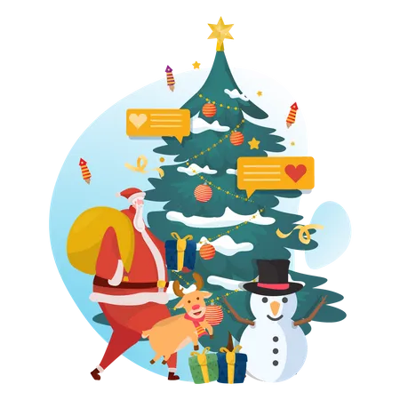 Free Santa with Christmas Gift Illustration