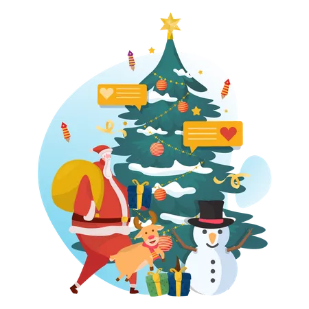 Free Santa with Christmas Gift  Illustration