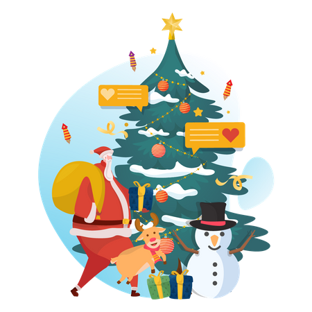 Free Santa with Christmas Gift  일러스트레이션