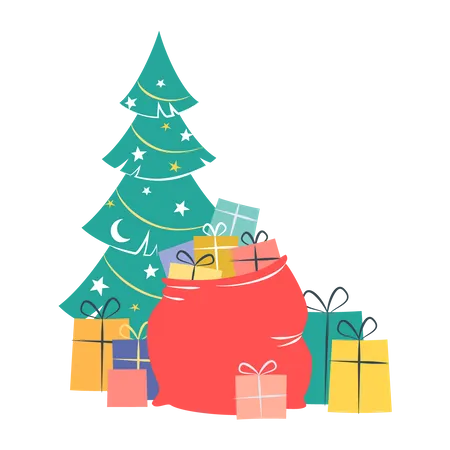 Free Arbre de Noël avec des cadeaux  Illustration