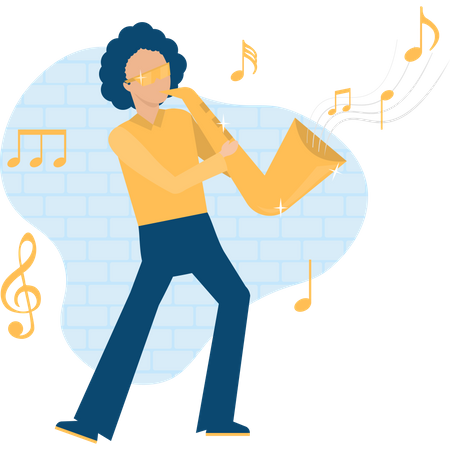 Free Saxophonist playing saxophone wearing golden glasses  Illustration