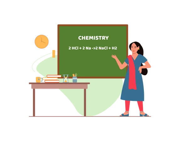 Free Senhora ensinando química na escola  Ilustração