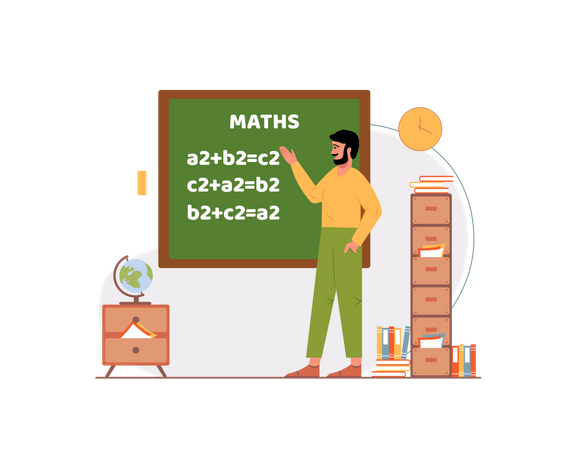 Free Señor enseñando matemáticas en la clase.  Ilustración