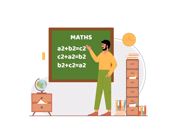 Free Señor enseñando matemáticas en la clase.  Ilustración